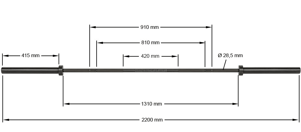 Langhantel mit Grössenbeschreibung in Millimeter