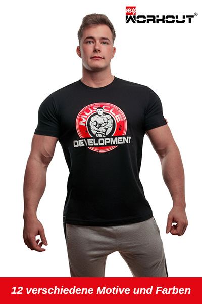 Schwarzes MyWorkout T-Shirt mit dem Motiv "Muscle Development"